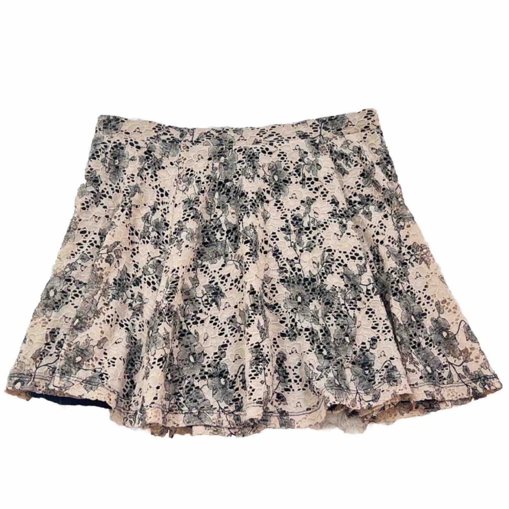 Joe Benbasset Pull On Floral Lace Mini Skirt Nude Black Flare A Line XL Stretchy